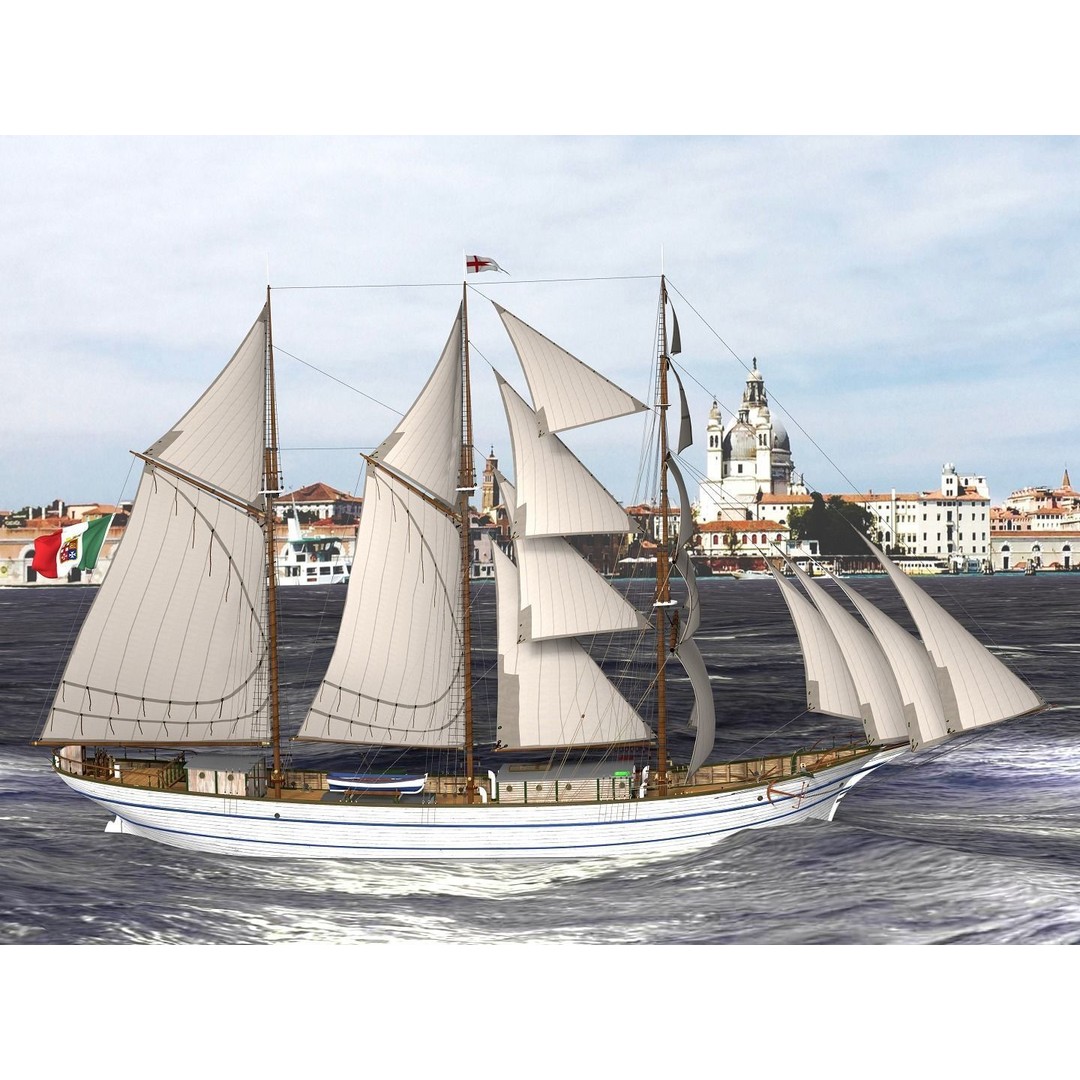 Brig 3D Model – Historic Barquetine Fidente 1920, PBR, Blender - View 20