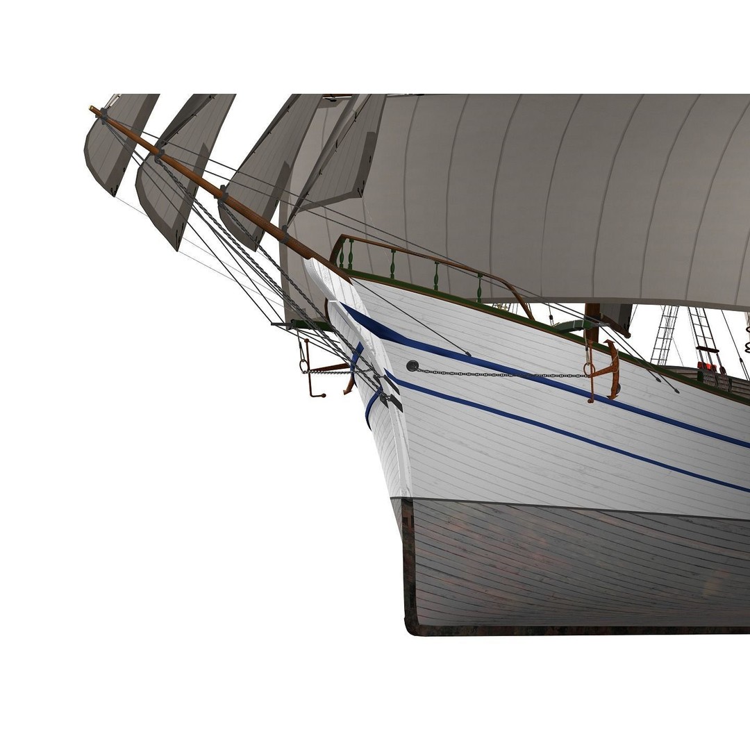 Brig 3D Model – Historic Barquetine Fidente 1920, PBR, Blender - View 21
