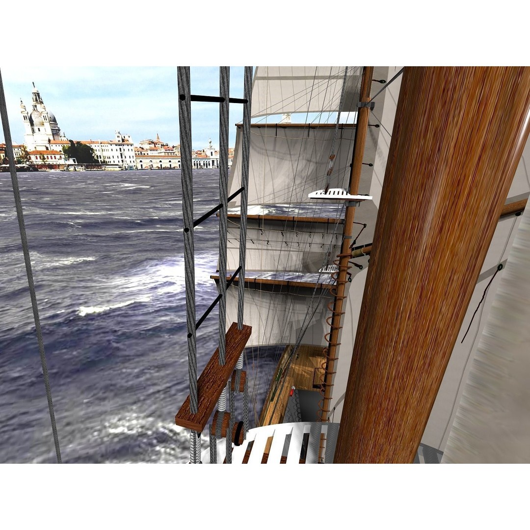 Brig 3D Model – Historic Barquetine Fidente 1920, PBR, Blender - View 23
