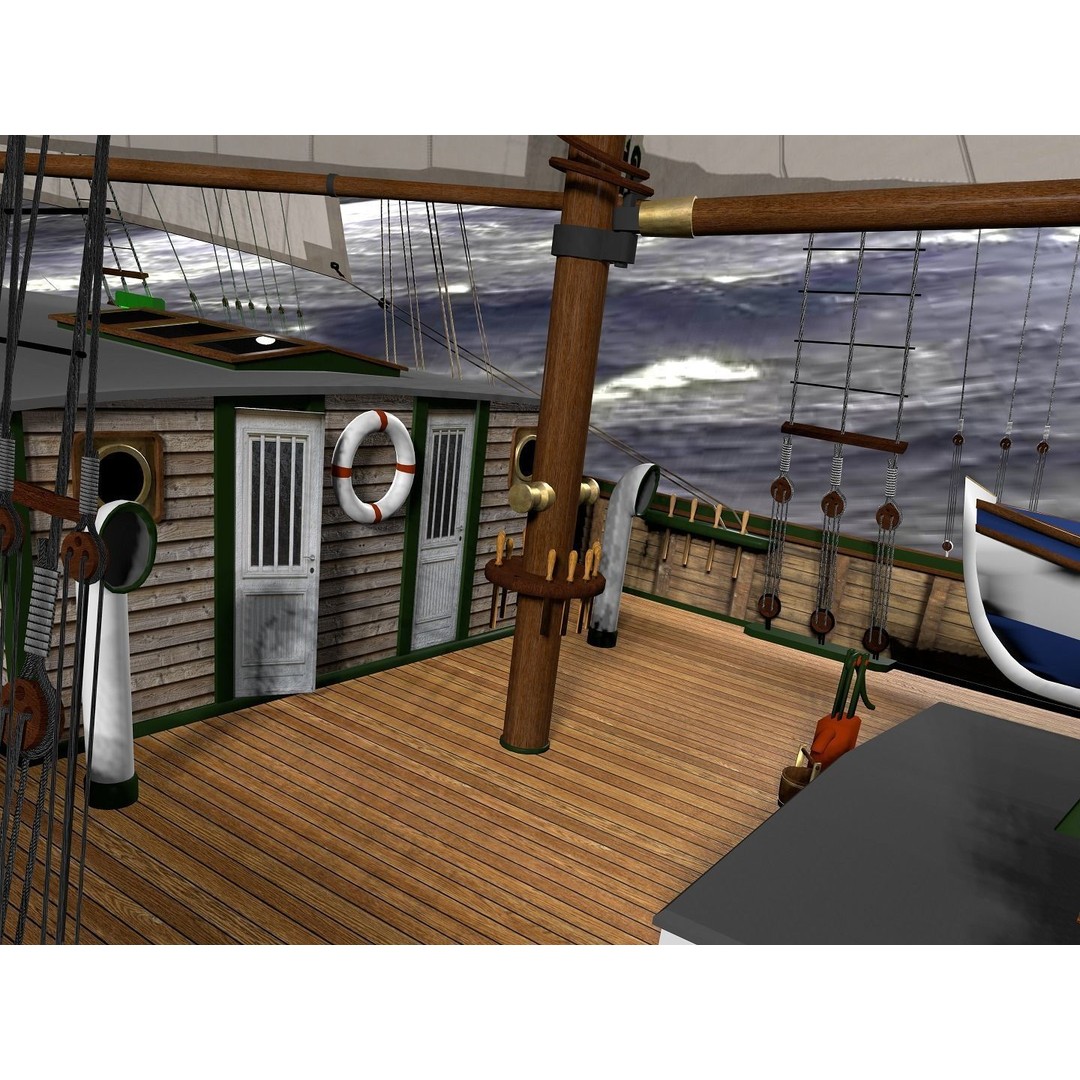 Brig 3D Model – Historic Barquetine Fidente 1920, PBR, Blender - View 24