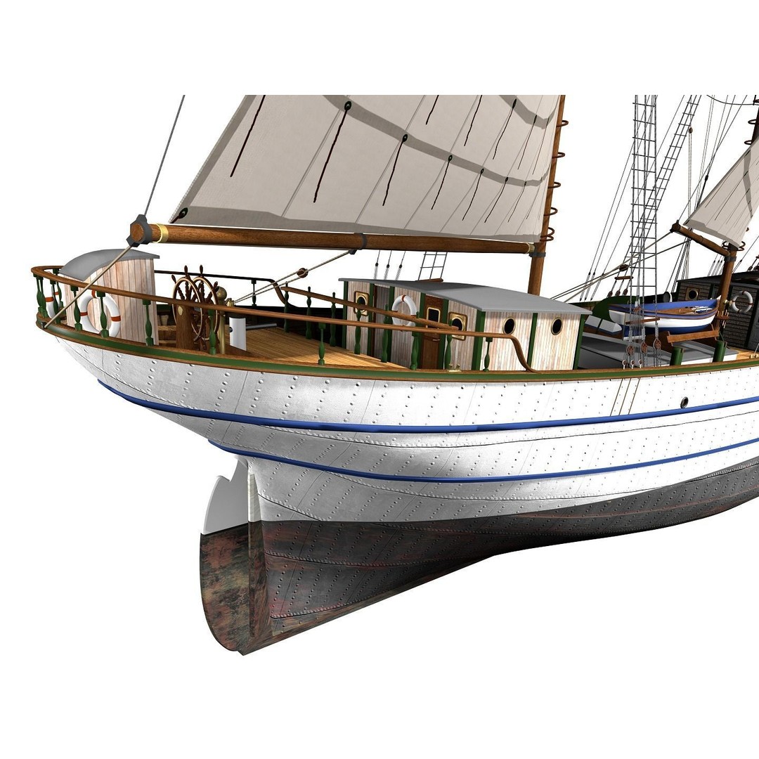 Brig 3D Model – Historic Barquetine Fidente 1920, PBR, Blender - View 26