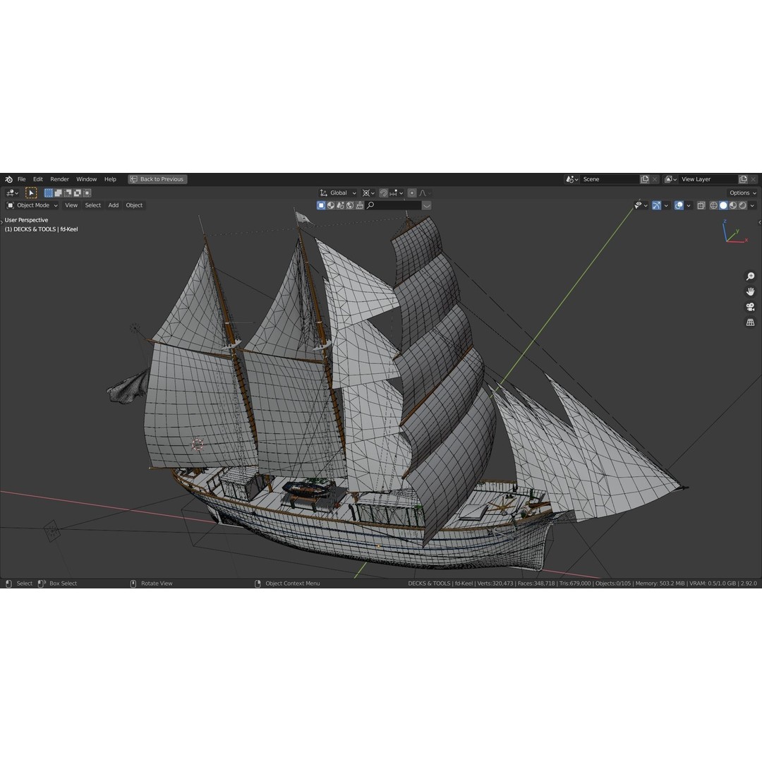 Brig 3D Model – Historic Barquetine Fidente 1920, PBR, Blender - View 29
