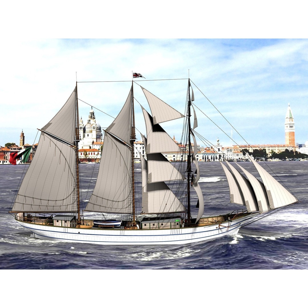 Brig 3D Model – Historic Barquetine Fidente 1920, PBR, Blender - View 3