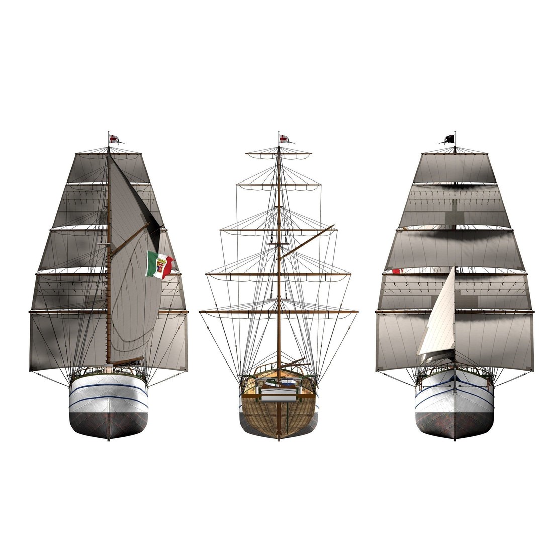Brig 3D Model – Historic Barquetine Fidente 1920, PBR, Blender - View 4