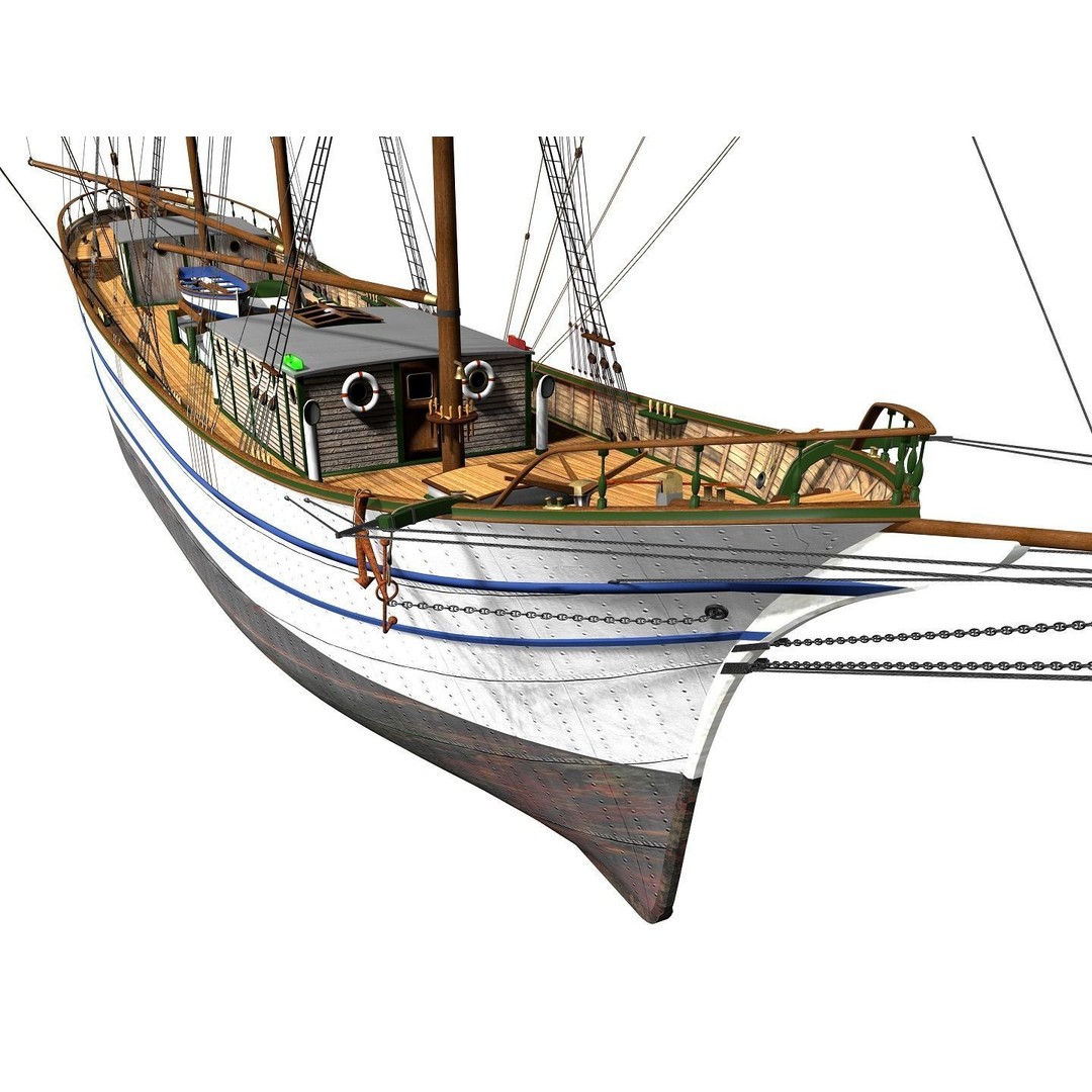 Brig 3D Model – Historic Barquetine Fidente 1920, PBR, Blender - View 5