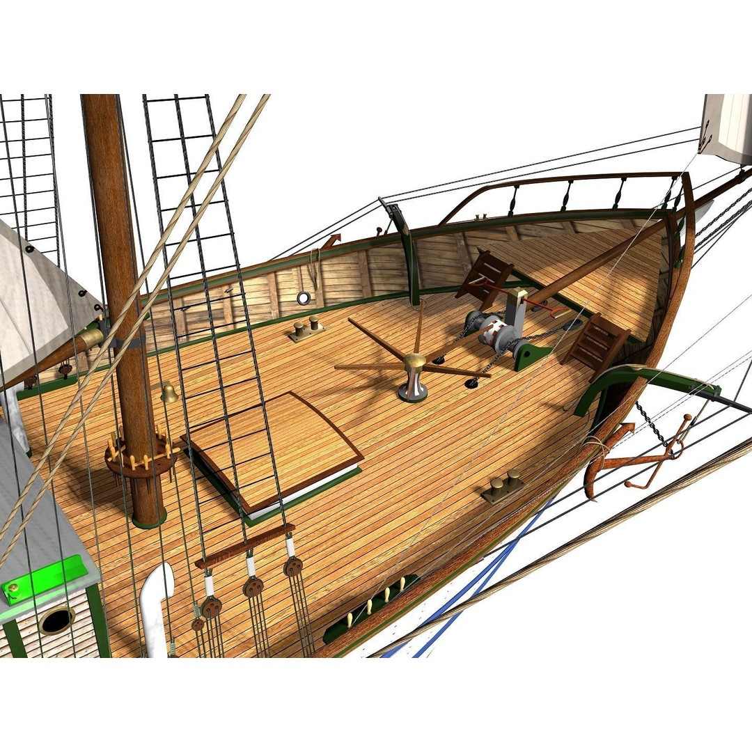 Brig 3D Model – Historic Barquetine Fidente 1920, PBR, Blender - View 7