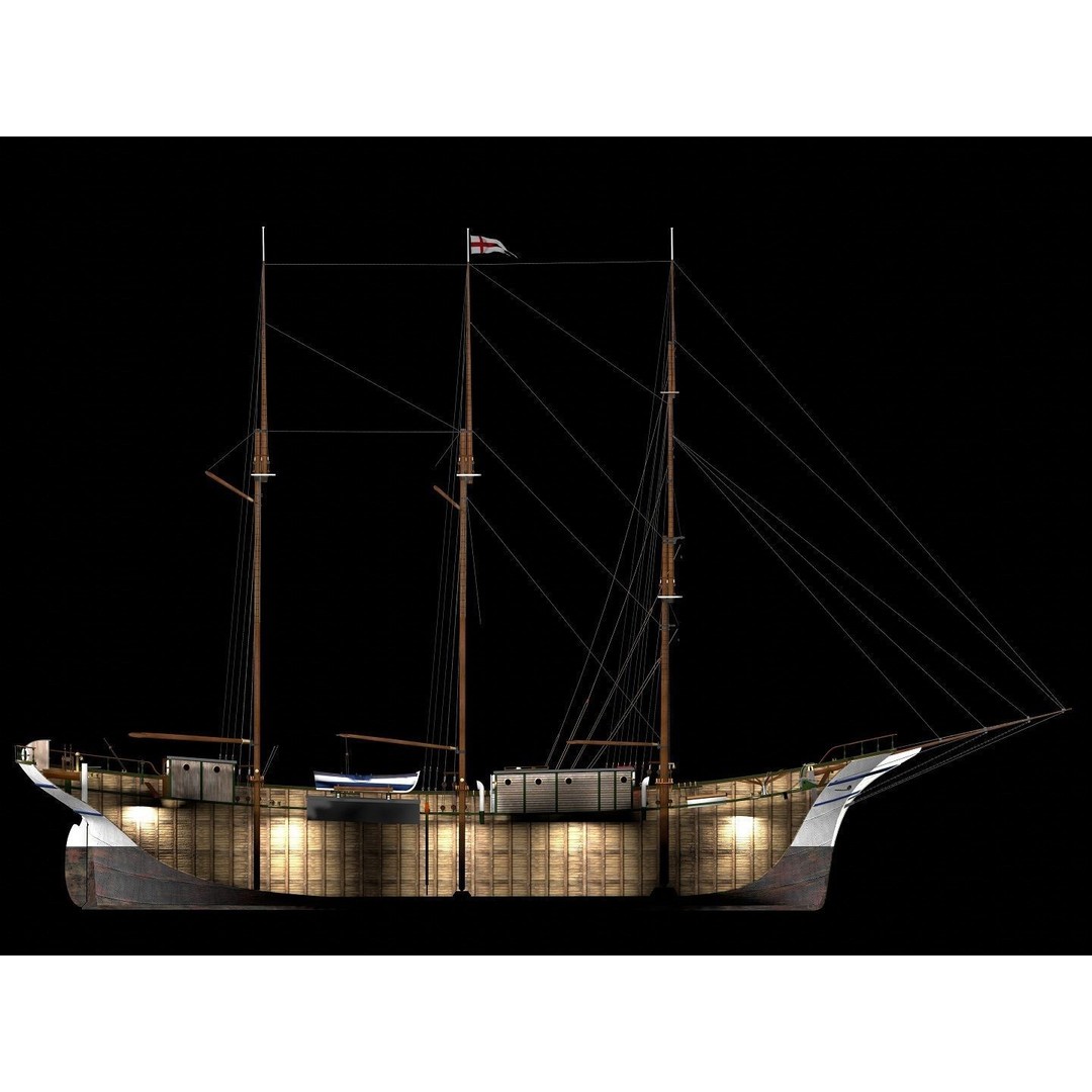 Brig 3D Model – Historic Barquetine Fidente 1920, PBR, Blender - View 8
