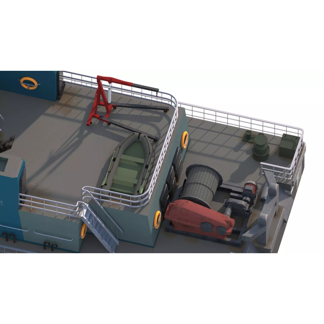 Harbor Tug Boat 3D Model – Low Poly Game Asset, FBX, PBR Textures