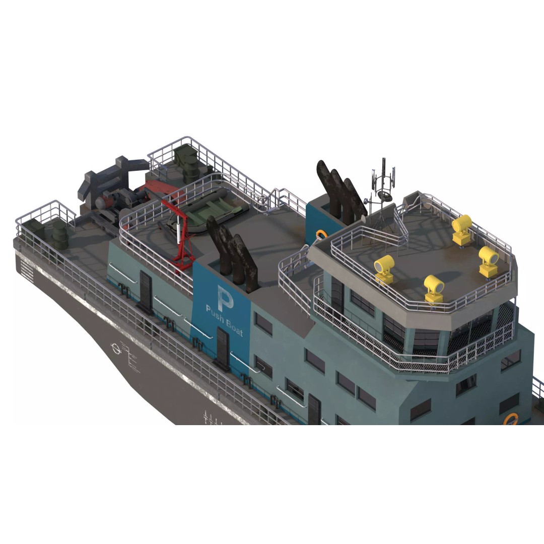 Harbor Tug Boat 3D Model – Low Poly Game Asset, FBX, PBR Textures - View 10