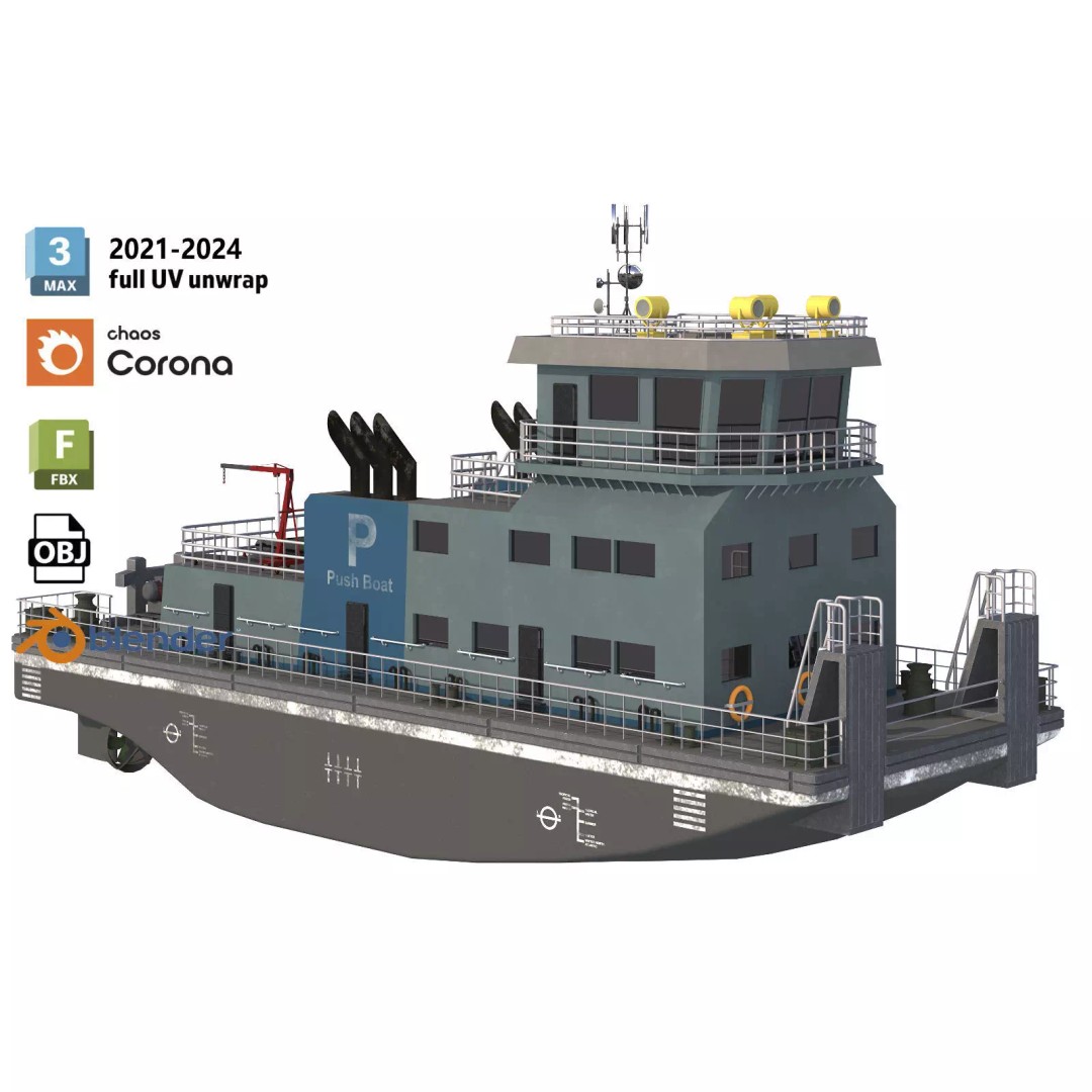 Harbor Tug Boat 3D Model – Low Poly Game Asset, FBX, PBR Textures - View 2