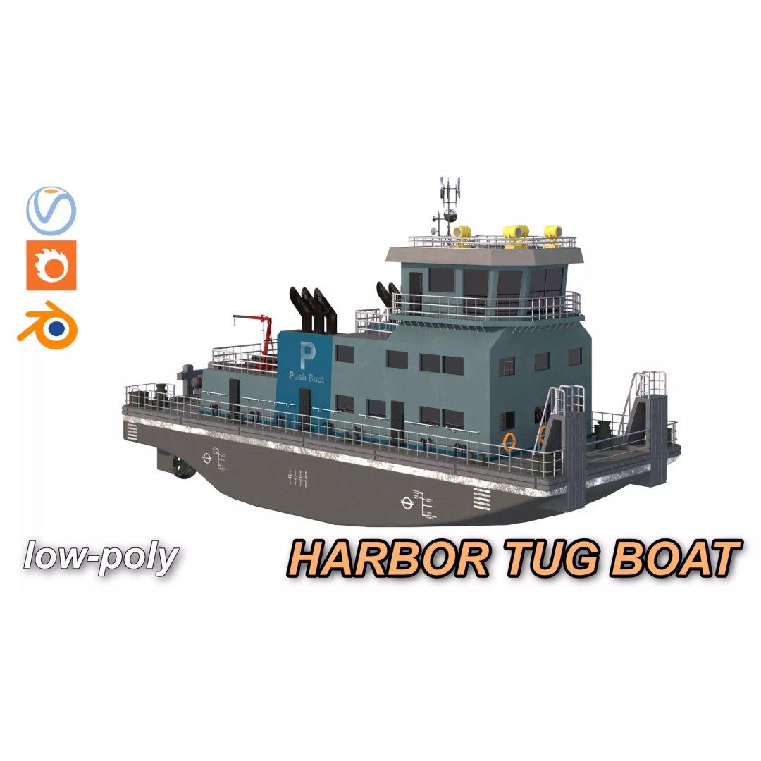 Harbor Tug Boat 3D Model – Low Poly Game Asset, FBX, PBR Textures - View 7