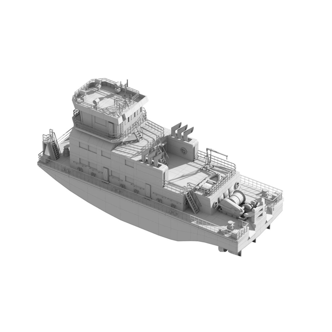 Harbor Tug Boat 3D Model – Low Poly Game Asset, FBX, PBR Textures - View 9