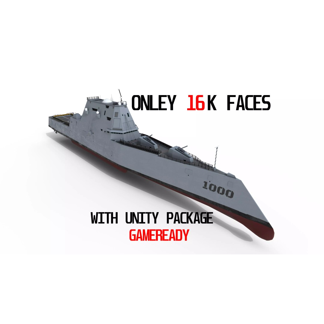 Zumwalt USS DDG 1000 Destroyer 3D Model – Low Poly Game Asset, FBX, PBR - View 2