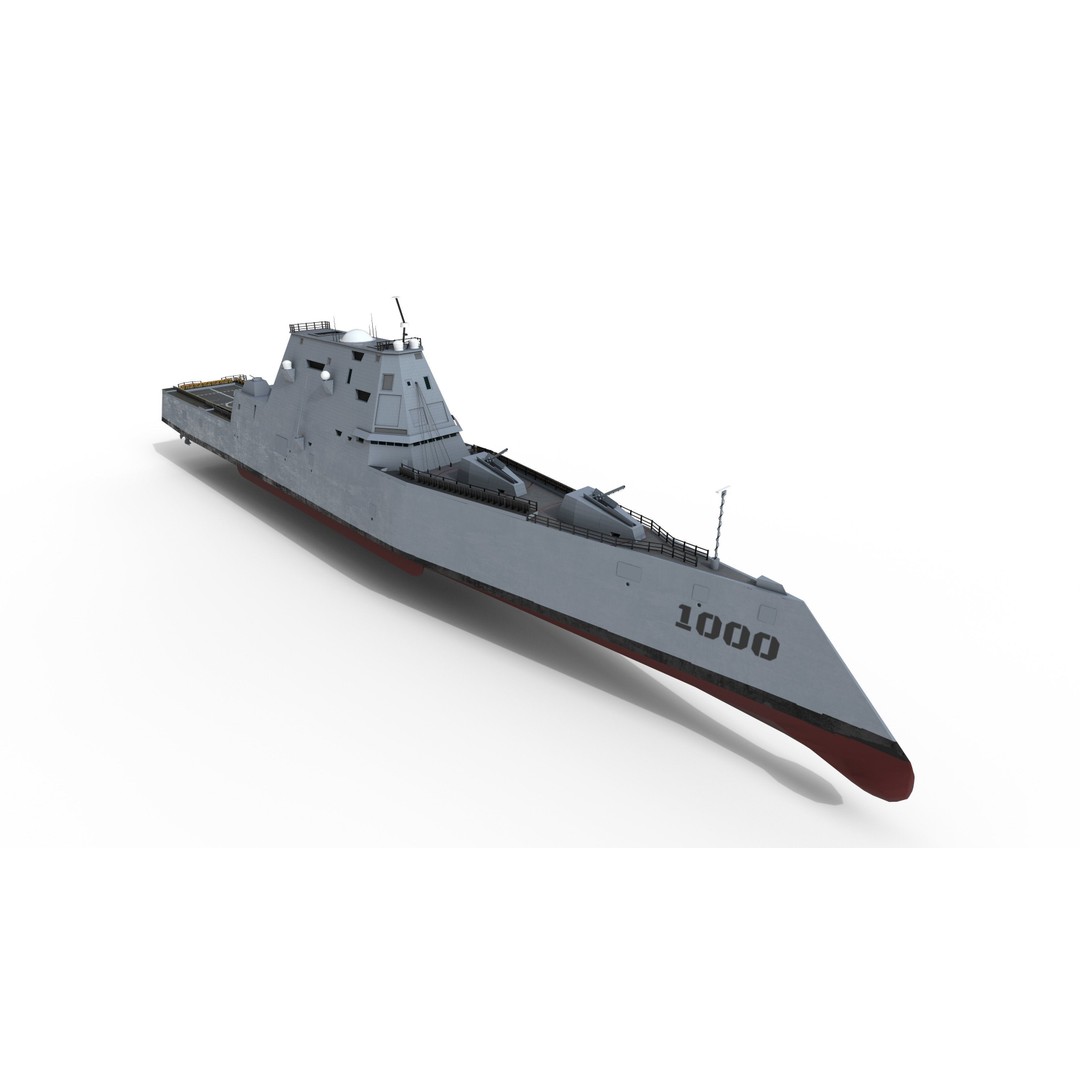 Zumwalt USS DDG 1000 Destroyer 3D Model – Low Poly Game Asset, FBX, PBR - View 3