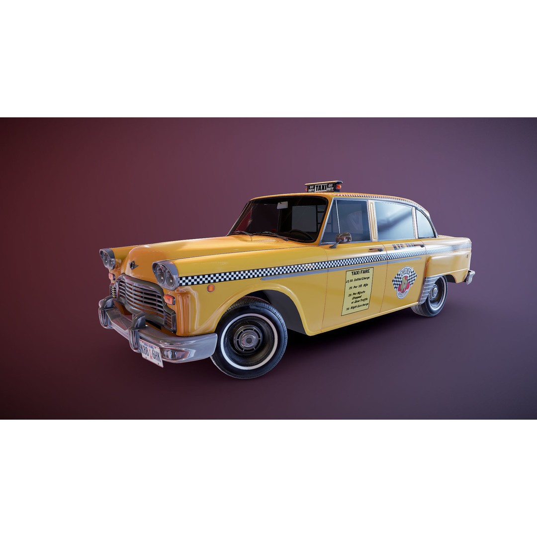 Yellow Taxi Cab 3D Model – Low Poly Game Ready Asset, FBX, PBR - View 13