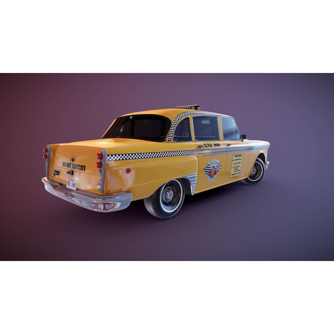 Yellow Taxi Cab 3D Model – Low Poly Game Ready Asset, FBX, PBR - View 14