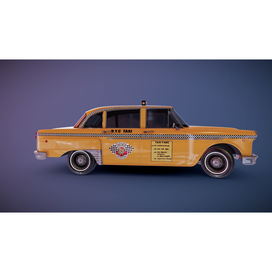 Yellow Taxi Cab 3D Model – Low Poly Game Ready Asset, FBX, PBR - View 15