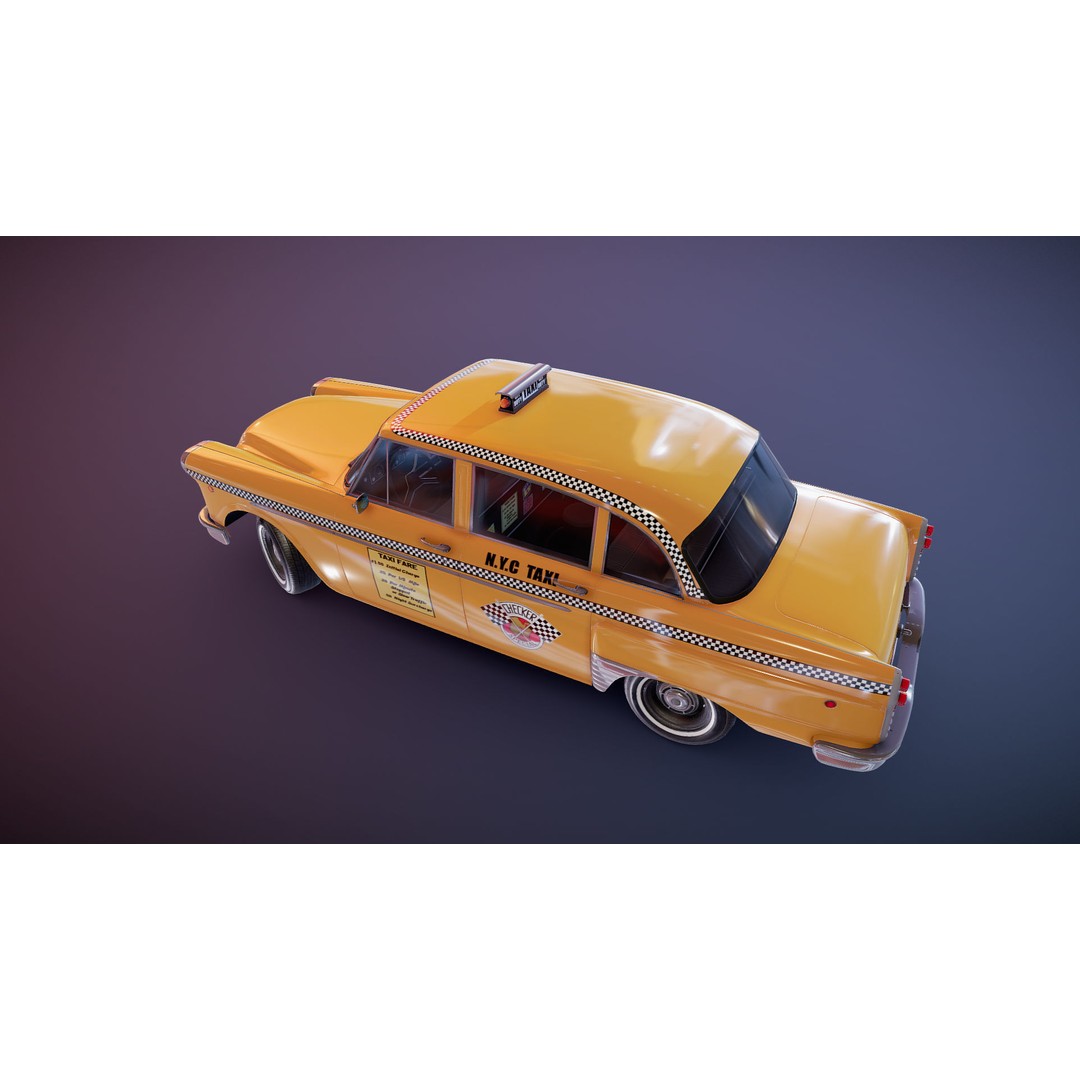 Yellow Taxi Cab 3D Model – Low Poly Game Ready Asset, FBX, PBR - View 16