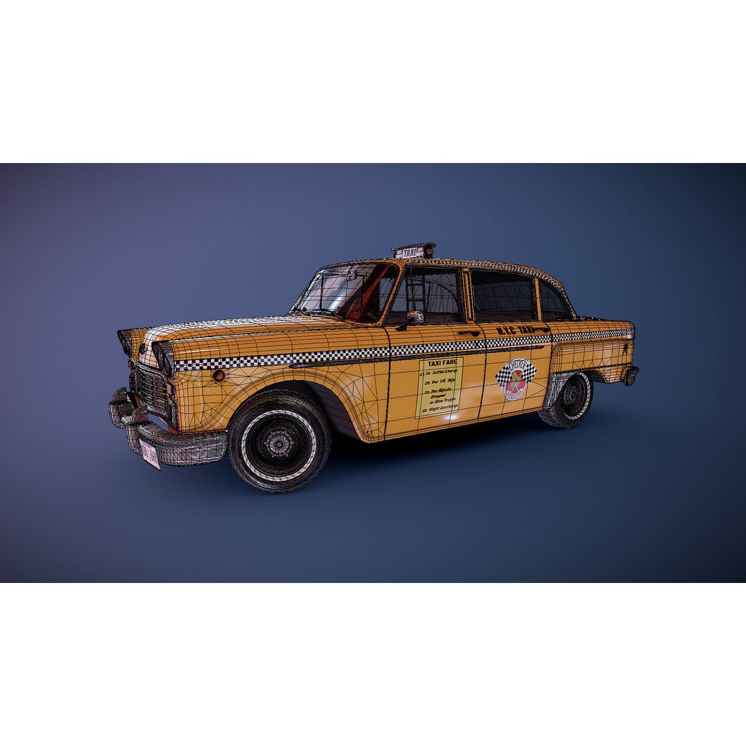Yellow Taxi Cab 3D Model – Low Poly Game Ready Asset, FBX, PBR - View 20