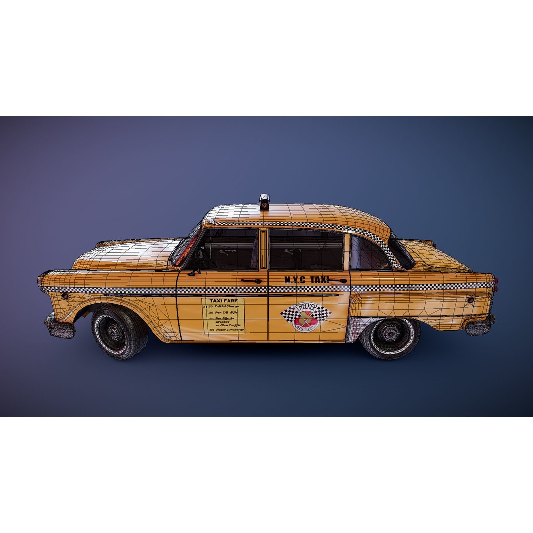 Yellow Taxi Cab 3D Model – Low Poly Game Ready Asset, FBX, PBR - View 22