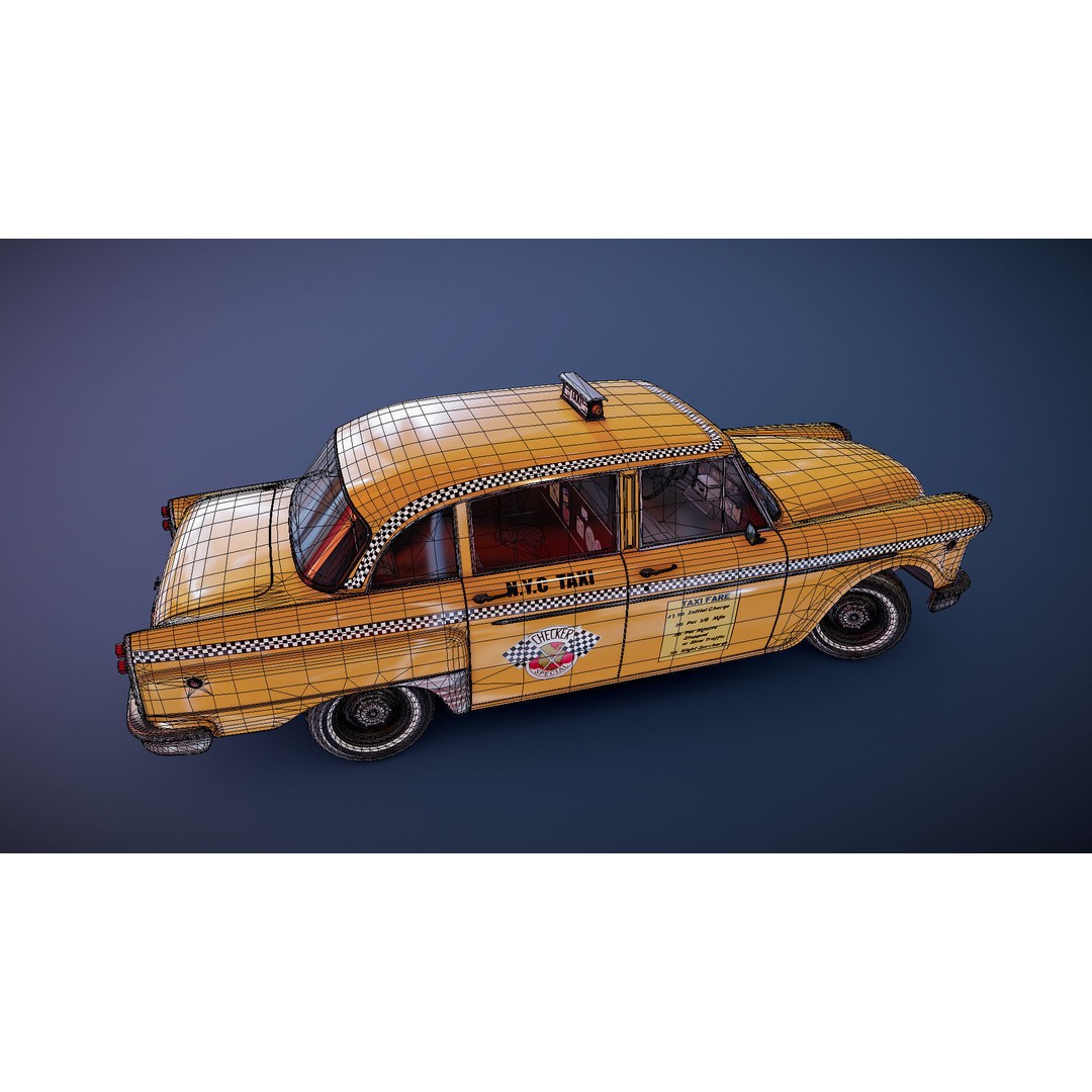 Yellow Taxi Cab 3D Model – Low Poly Game Ready Asset, FBX, PBR - View 23