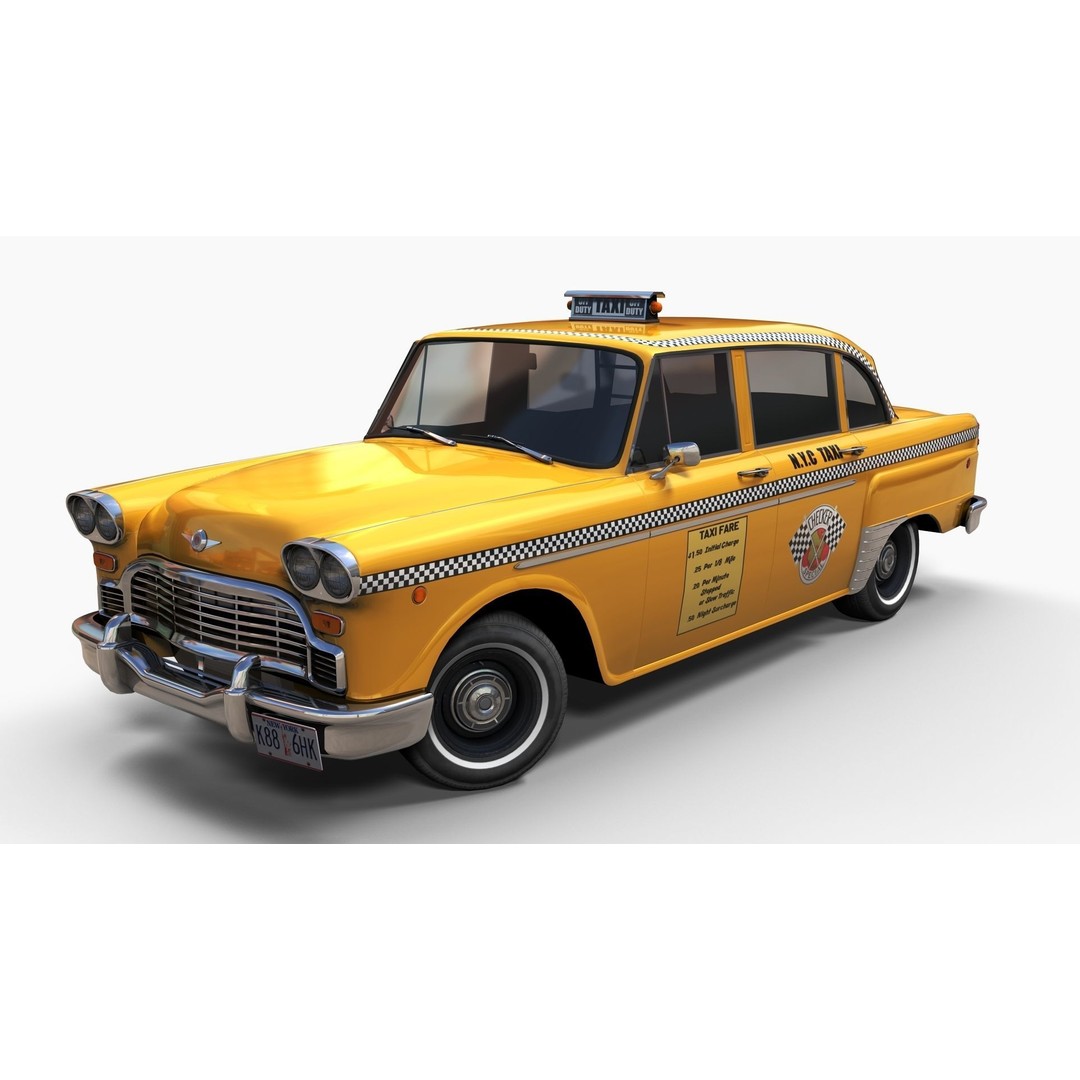 Yellow Taxi Cab 3D Model – Low Poly Game Ready Asset, FBX, PBR - View 3