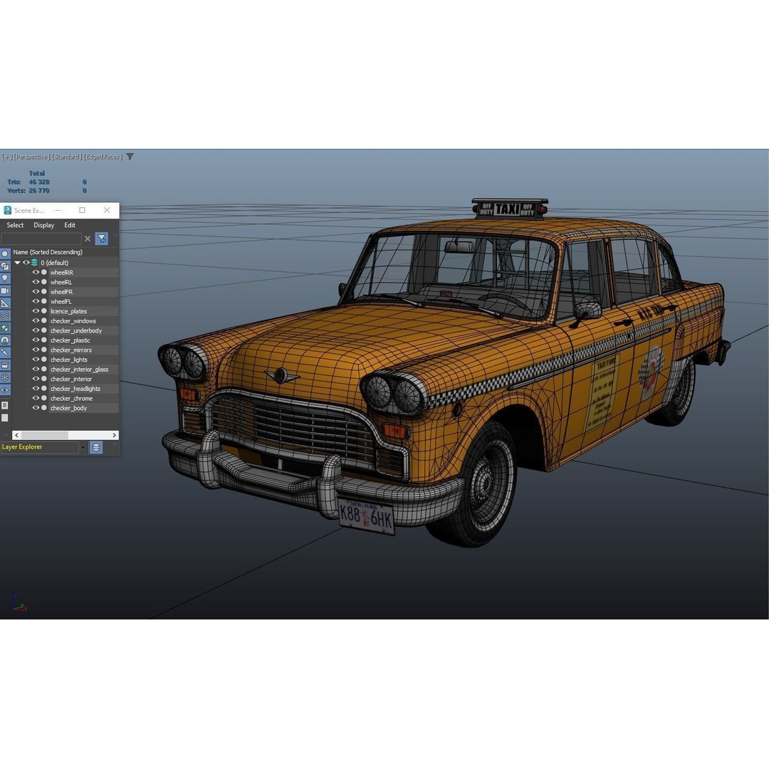 Yellow Taxi Cab 3D Model – Low Poly Game Ready Asset, FBX, PBR - View 31