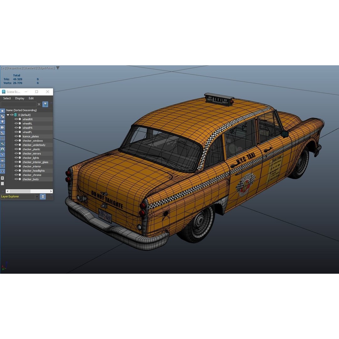 Yellow Taxi Cab 3D Model – Low Poly Game Ready Asset, FBX, PBR - View 32