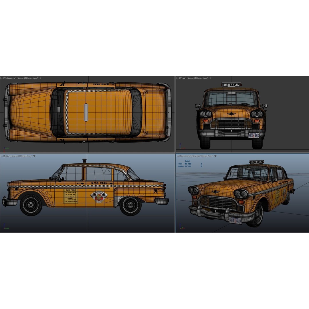 Yellow Taxi Cab 3D Model – Low Poly Game Ready Asset, FBX, PBR - View 33