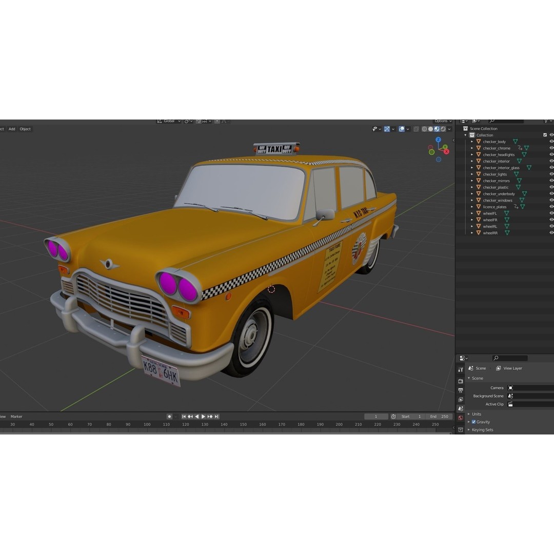 Yellow Taxi Cab 3D Model – Low Poly Game Ready Asset, FBX, PBR - View 37