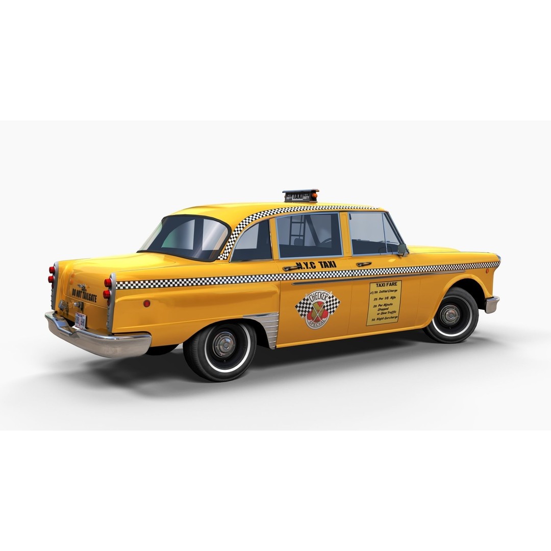Yellow Taxi Cab 3D Model – Low Poly Game Ready Asset, FBX, PBR - View 4