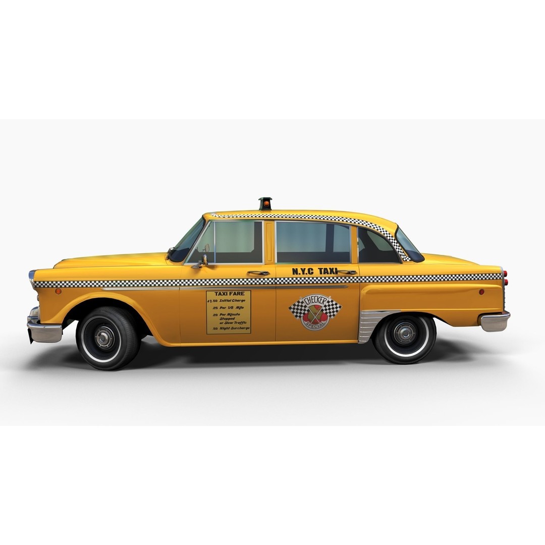 Yellow Taxi Cab 3D Model – Low Poly Game Ready Asset, FBX, PBR - View 6