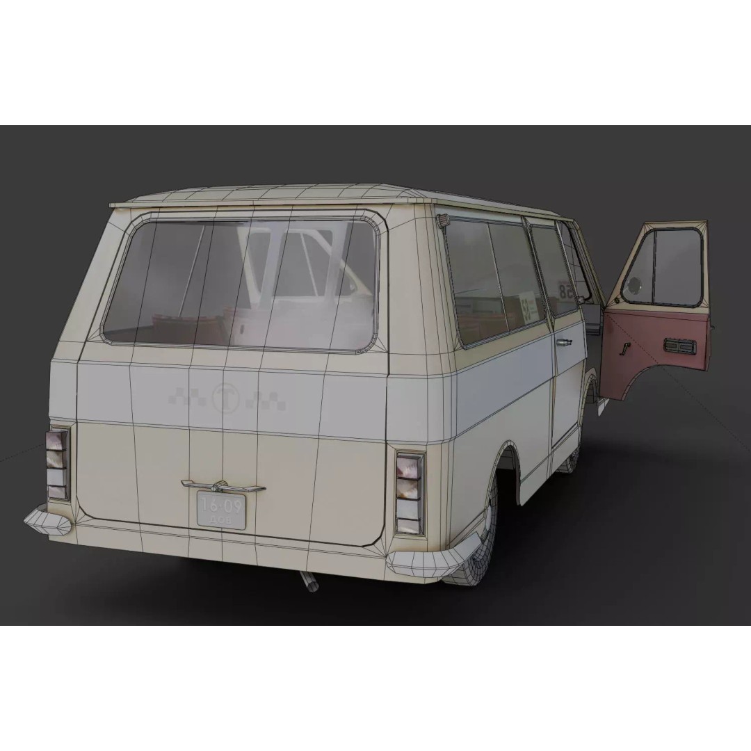 RAF-2203 3D Model – Low Poly Vintage Minibus, FBX, Blender