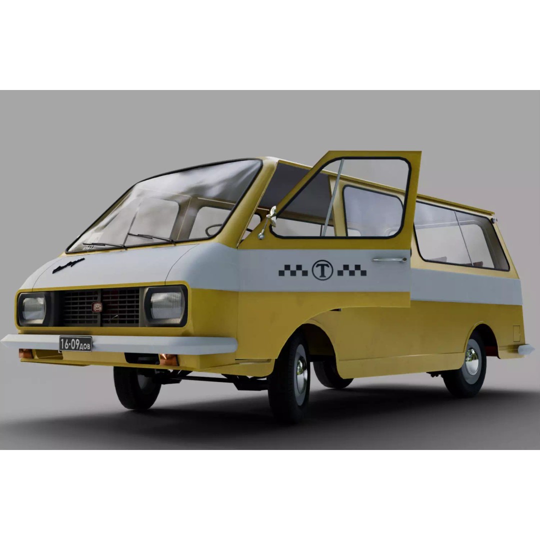 RAF-2203 3D Model – Low Poly Vintage Minibus, FBX, Blender - View 10