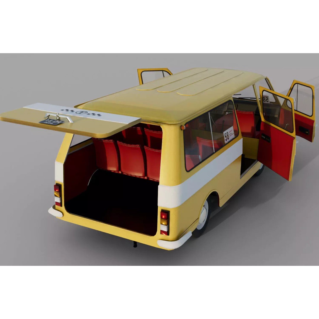 RAF-2203 3D Model – Low Poly Vintage Minibus, FBX, Blender - View 11