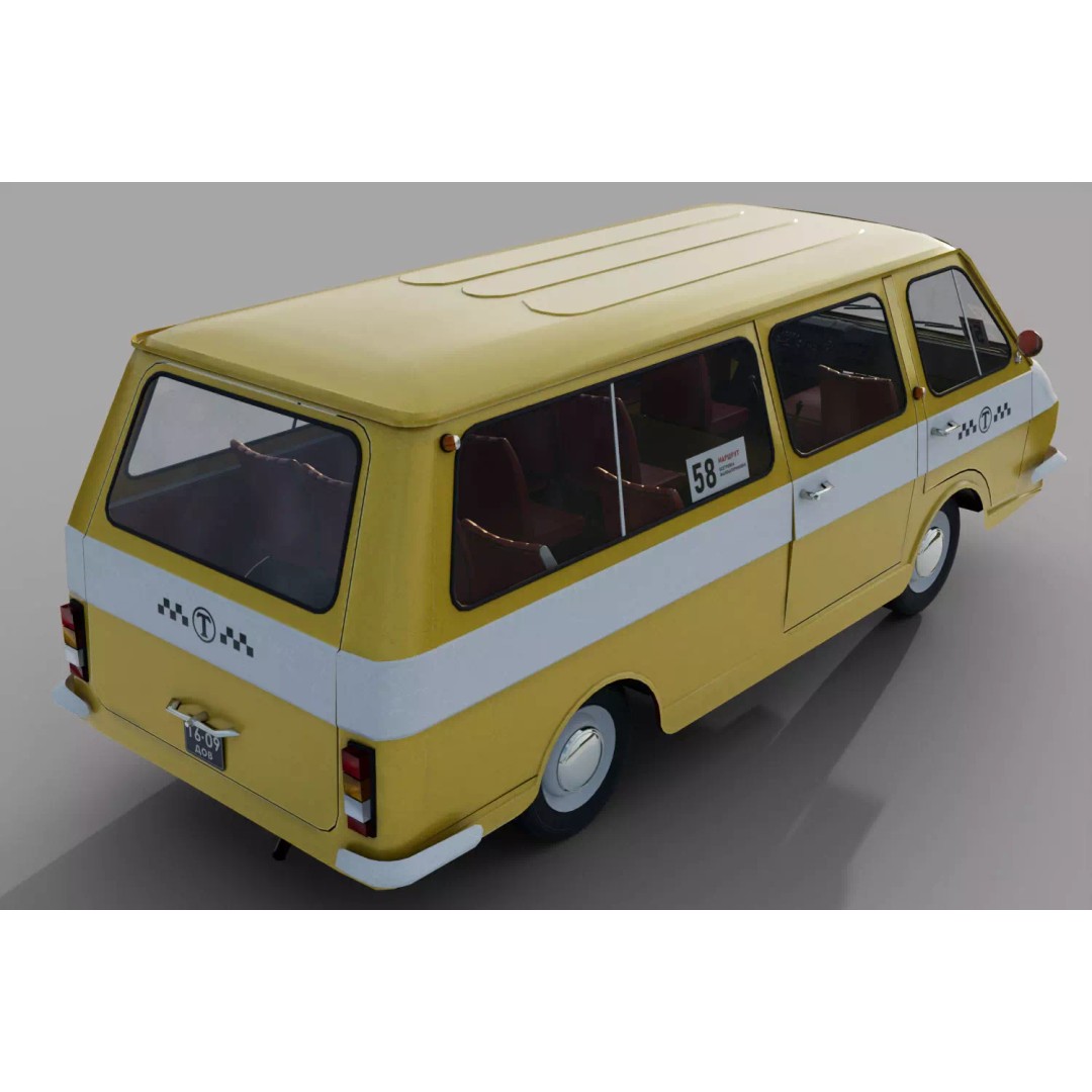 RAF-2203 3D Model – Low Poly Vintage Minibus, FBX, Blender - View 13