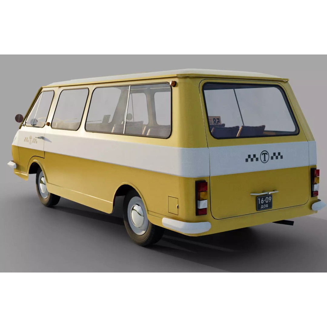 RAF-2203 3D Model – Low Poly Vintage Minibus, FBX, Blender - View 14