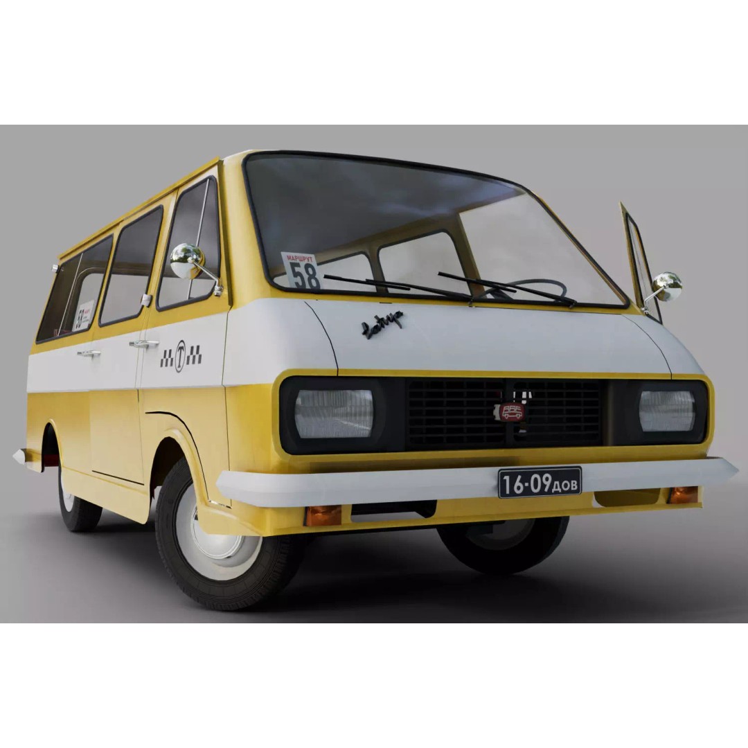 RAF-2203 3D Model – Low Poly Vintage Minibus, FBX, Blender - View 17