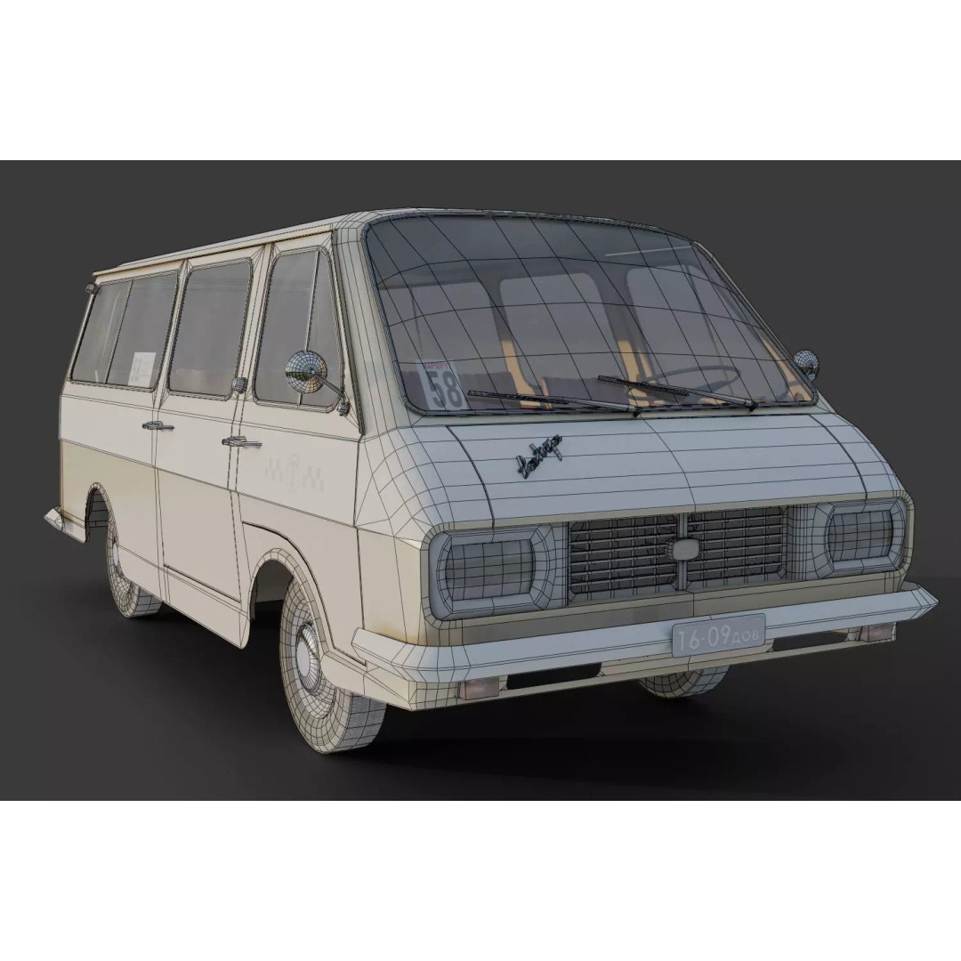 RAF-2203 3D Model – Low Poly Vintage Minibus, FBX, Blender - View 18