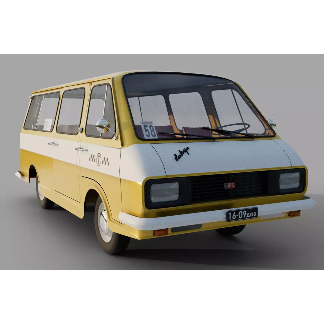 RAF-2203 3D Model – Low Poly Vintage Minibus, FBX, Blender - View 2