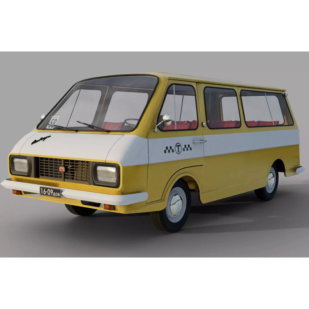 RAF-2203 3D Model – Low Poly Vintage Minibus, FBX, Blender - View 3