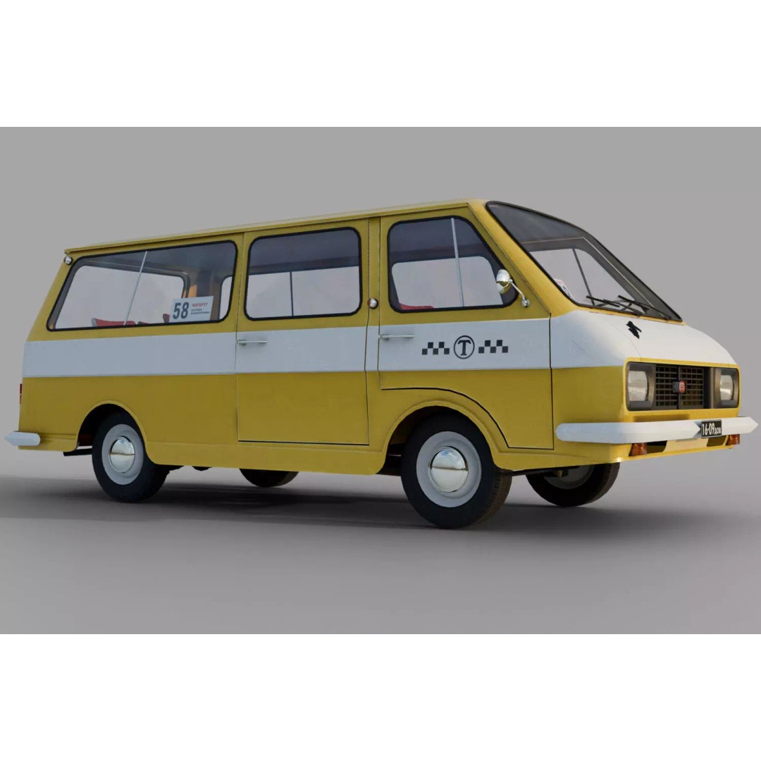 RAF-2203 3D Model – Low Poly Vintage Minibus, FBX, Blender - View 4