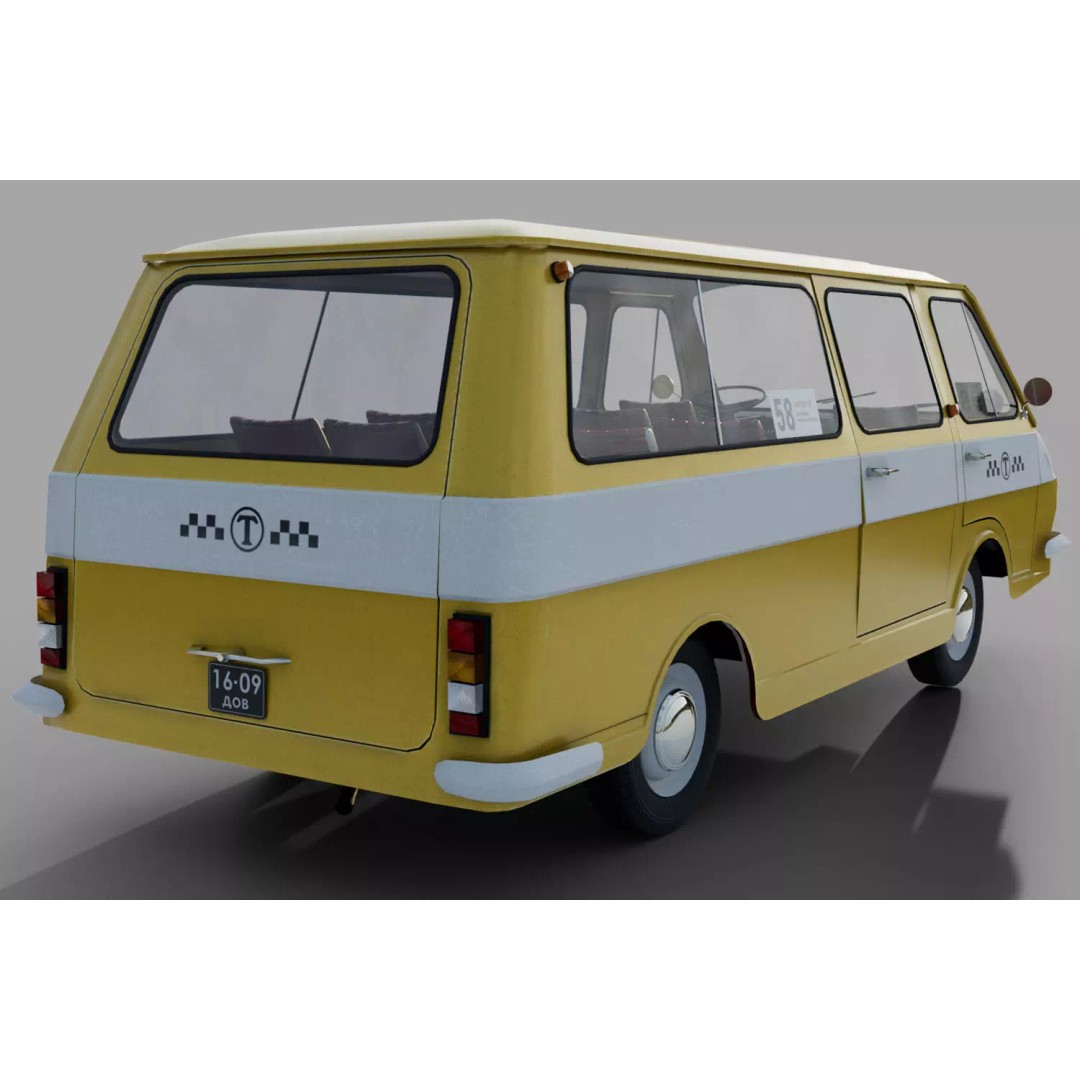 RAF-2203 3D Model – Low Poly Vintage Minibus, FBX, Blender - View 5