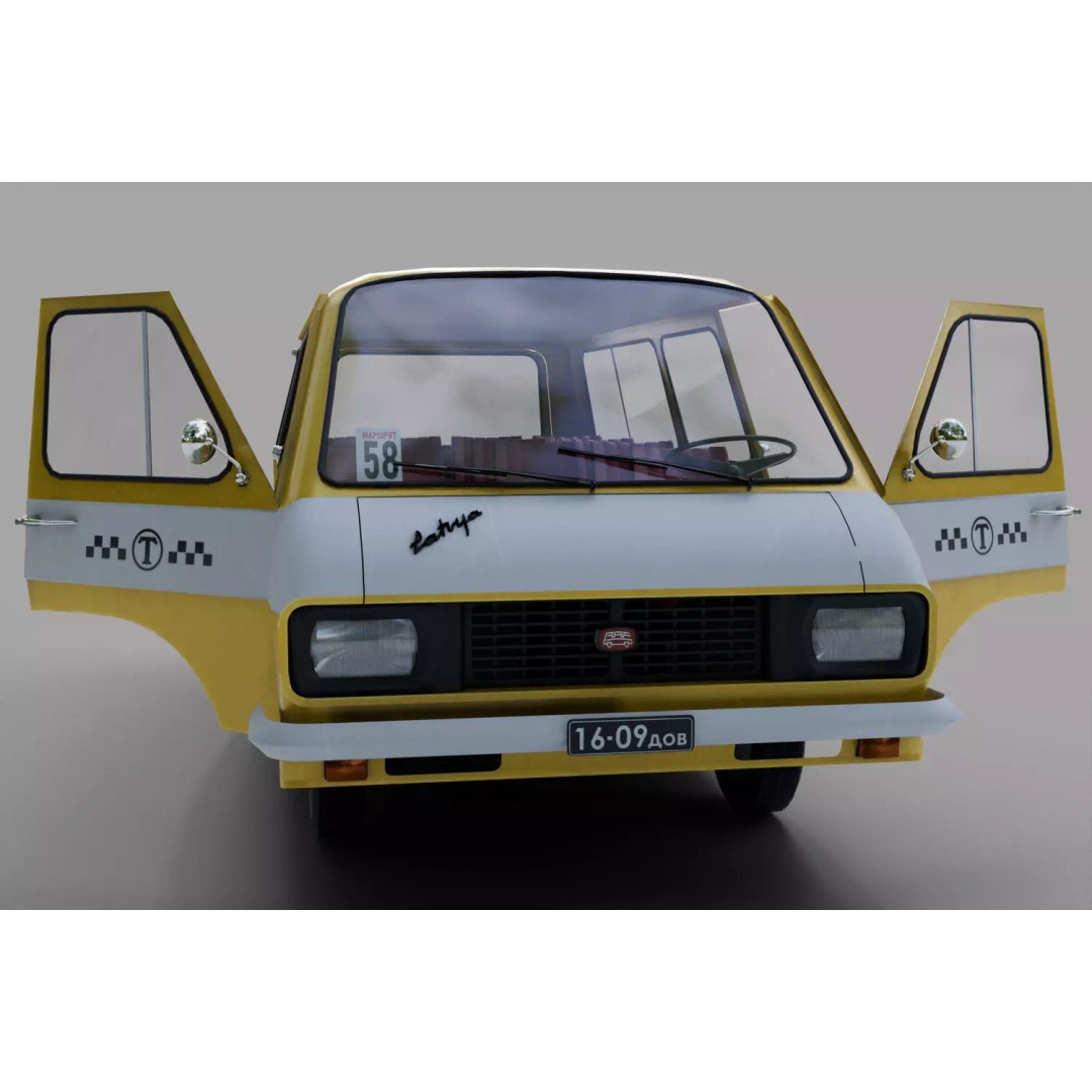 RAF-2203 3D Model – Low Poly Vintage Minibus, FBX, Blender - View 6