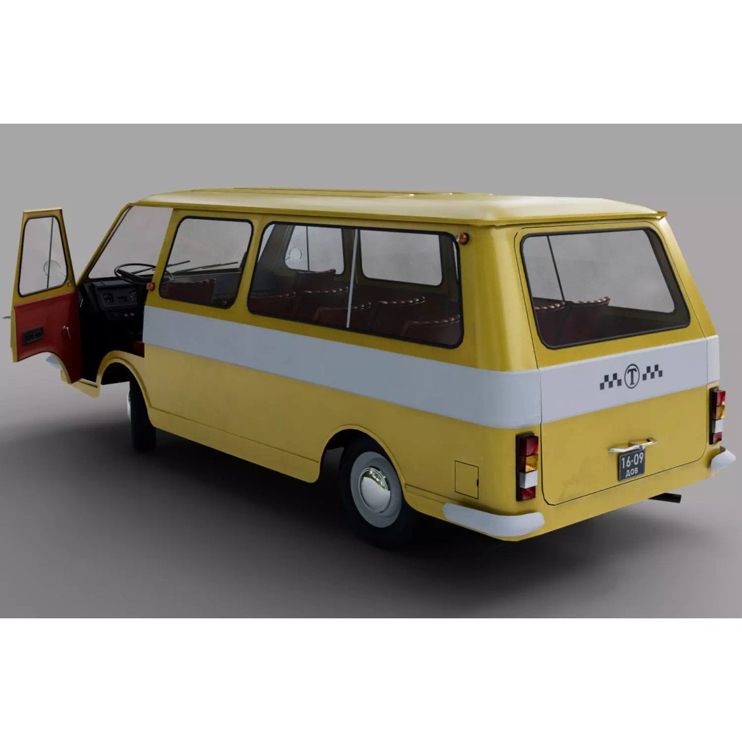 RAF-2203 3D Model – Low Poly Vintage Minibus, FBX, Blender - View 7