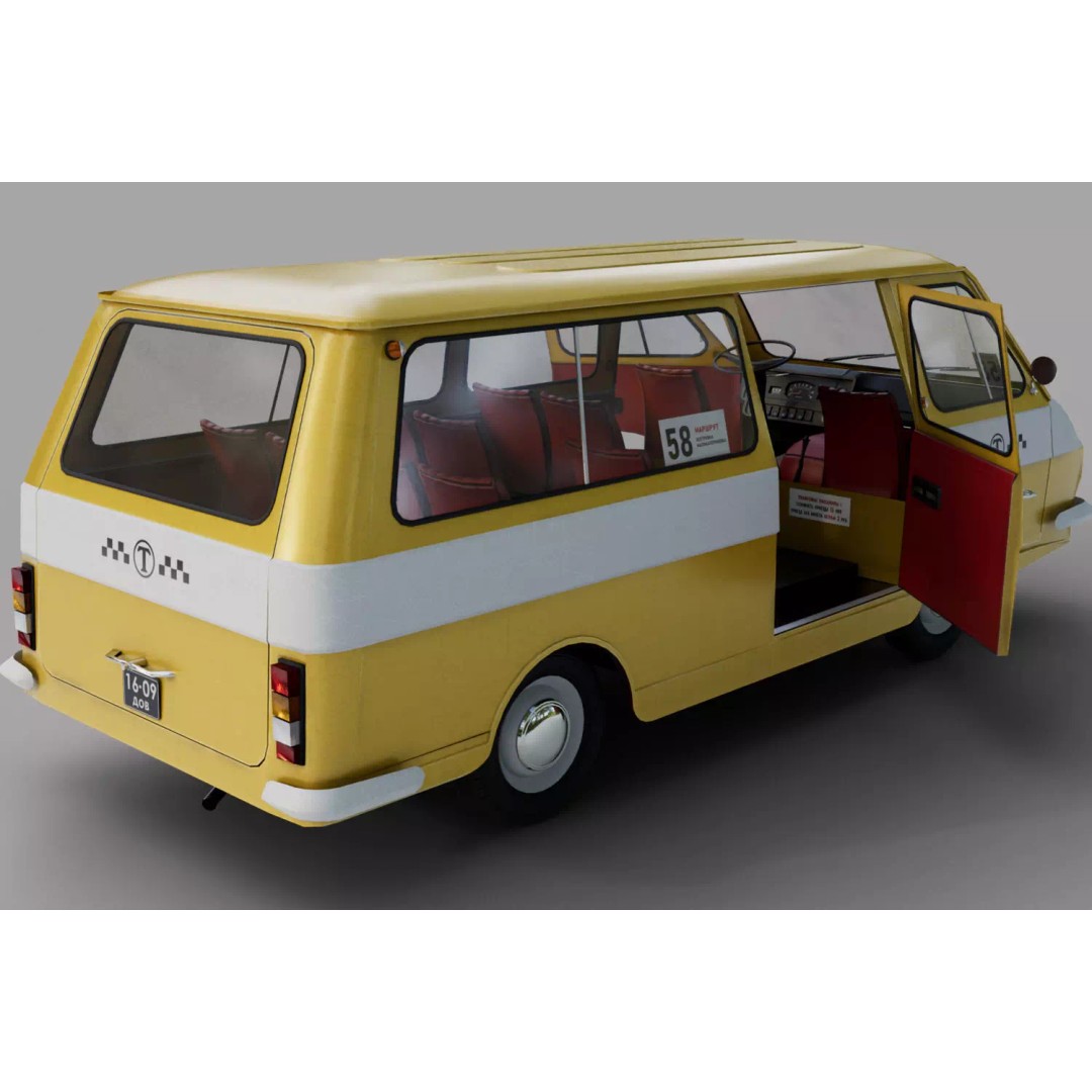 RAF-2203 3D Model – Low Poly Vintage Minibus, FBX, Blender - View 8