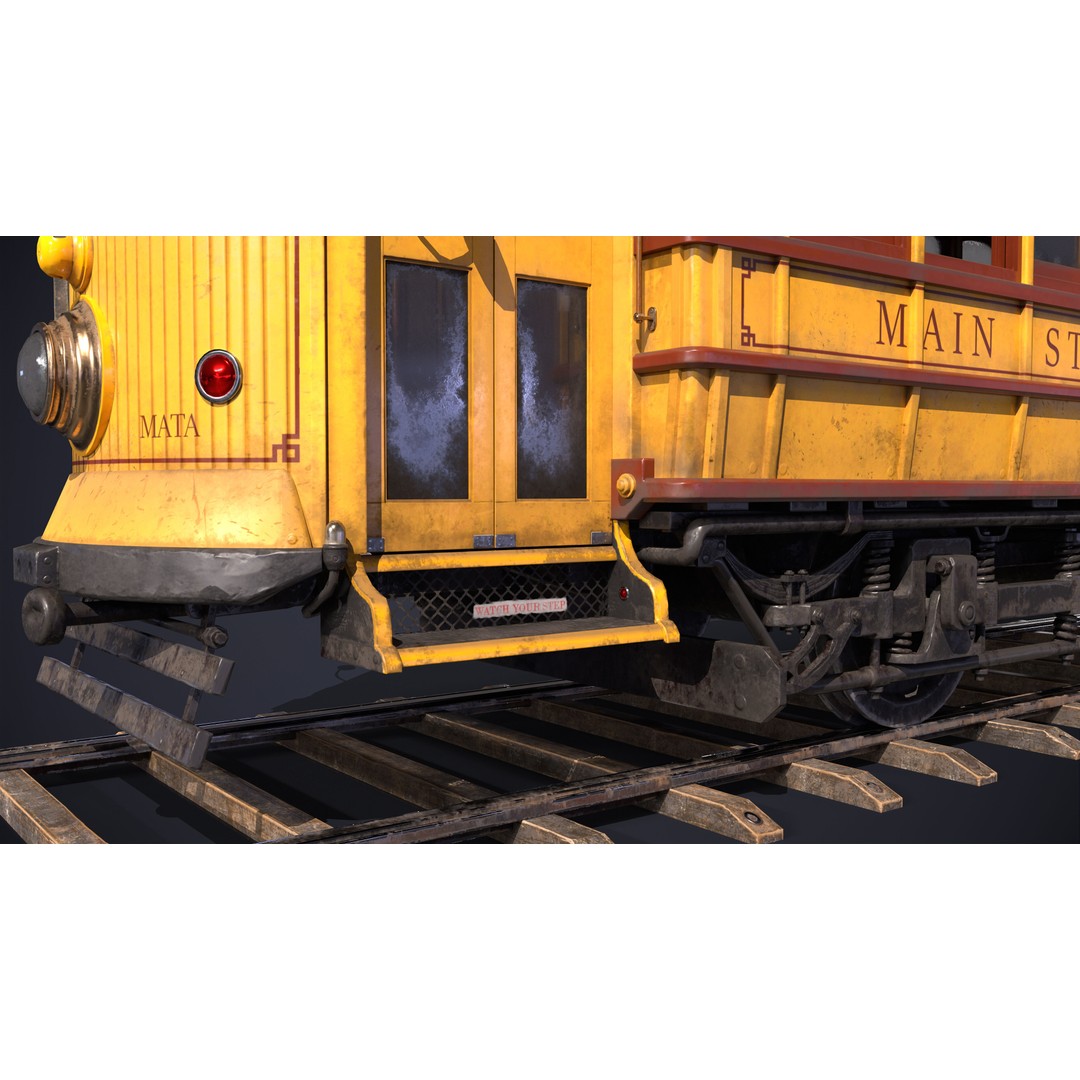 Old Tram Memphis 3D Model – Low Poly Game Asset, FBX, OBJ - View 11