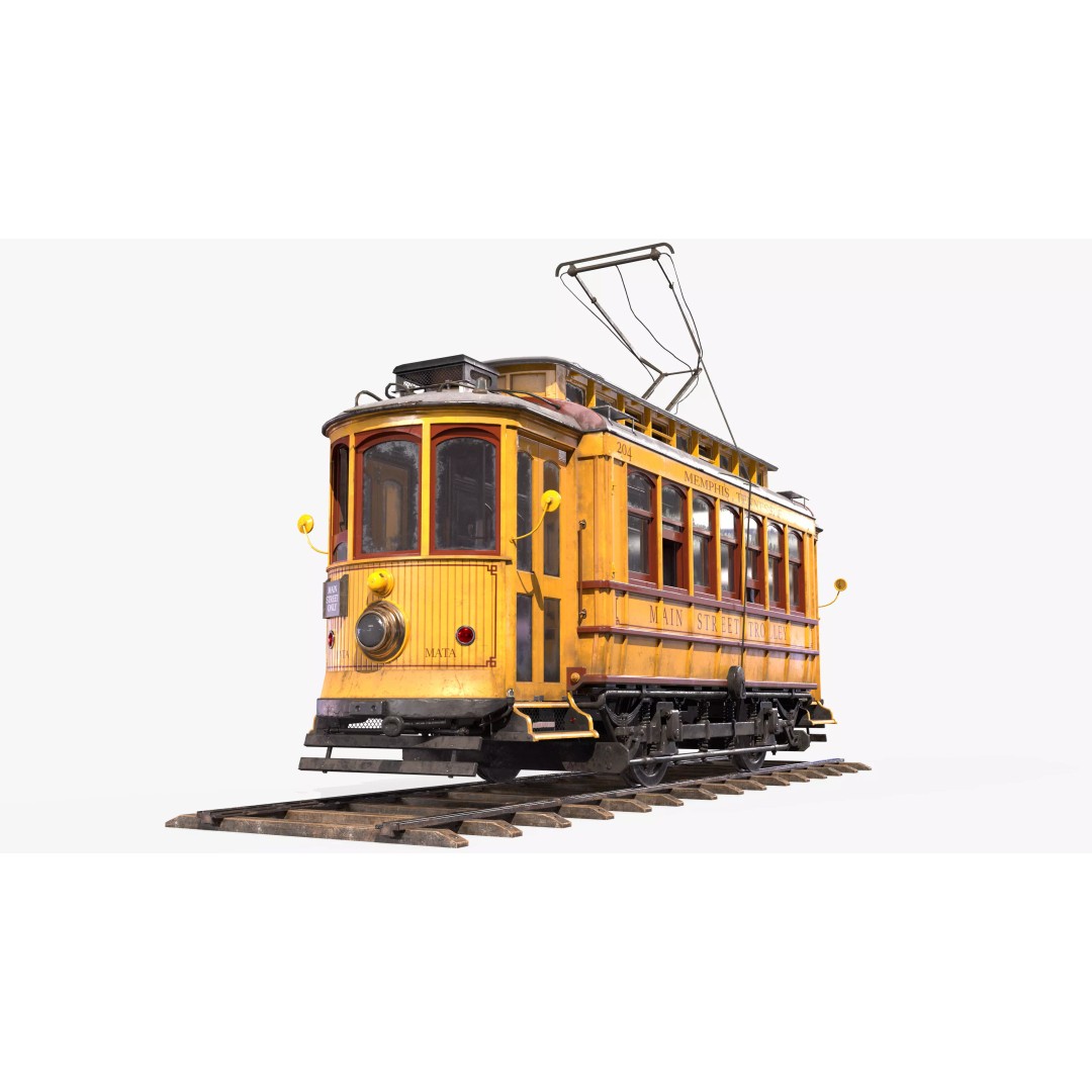 Old Tram Memphis 3D Model – Low Poly Game Asset, FBX, OBJ - View 2