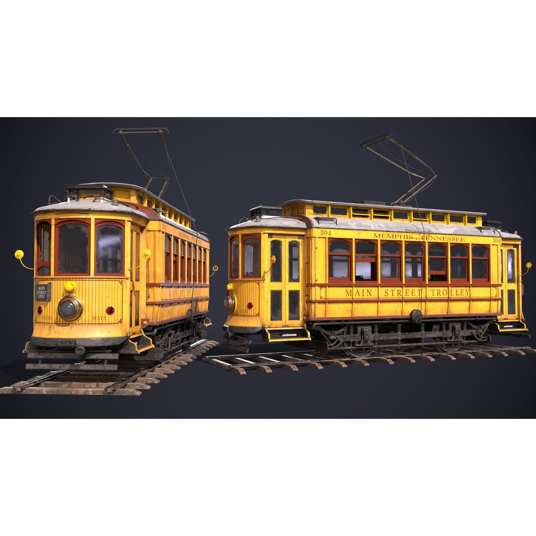 Old Tram Memphis 3D Model – Low Poly Game Asset, FBX, OBJ - View 3