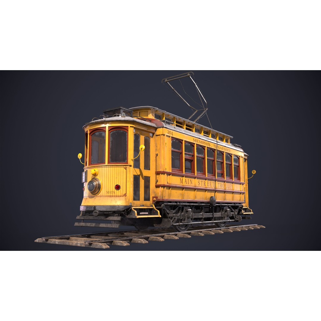 Old Tram Memphis 3D Model – Low Poly Game Asset, FBX, OBJ - View 4